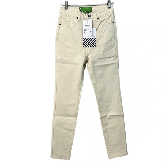 NWT Sandrine Rose x Free People High Rise Skinny Jeans in Cream/ Alpes Size 25 - Picture 1 of 9